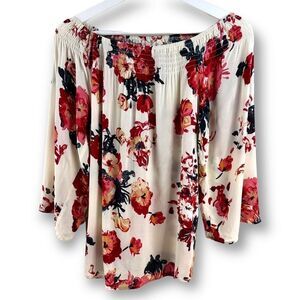 Love‎ Stitch red floral off-shoulder top size M